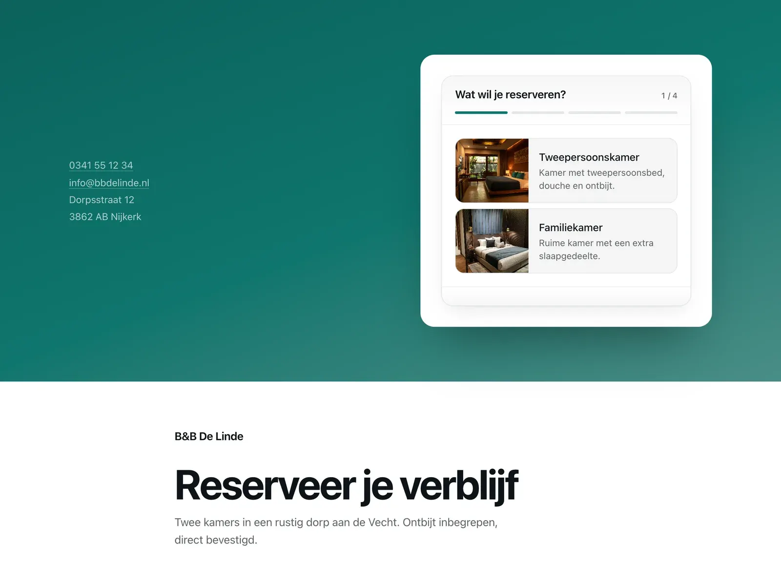Een boekingspagina op het sjabloon Monolith met de widget erin, bij een B&B